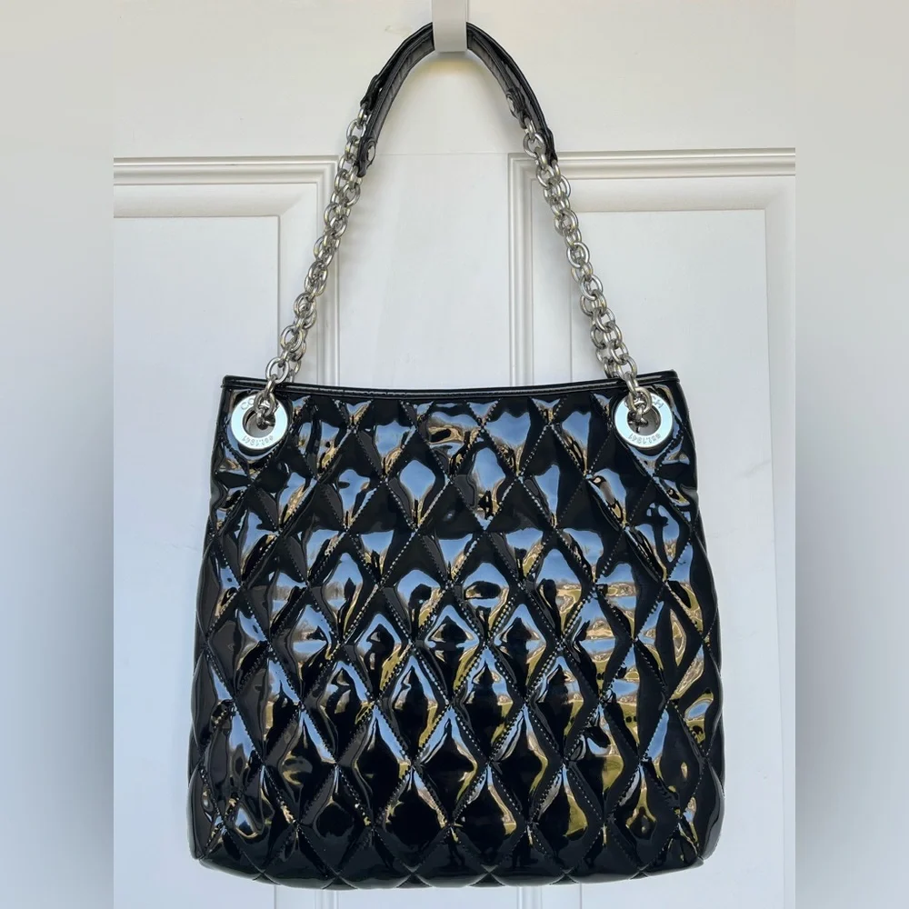 Authentic Coach Black Quilted Slim Poppy Liquid Gloss Bag Purse Tote - EUC - Picture 2 of 11